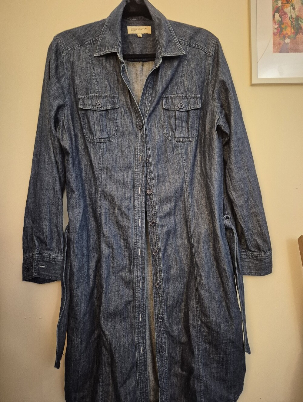 Jones New York Dark Blue Denim Belted Shirt Coat